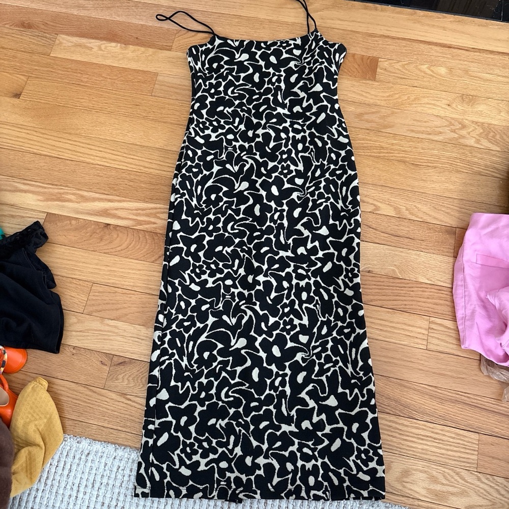 Elegant Black and Cream Floral Dress
